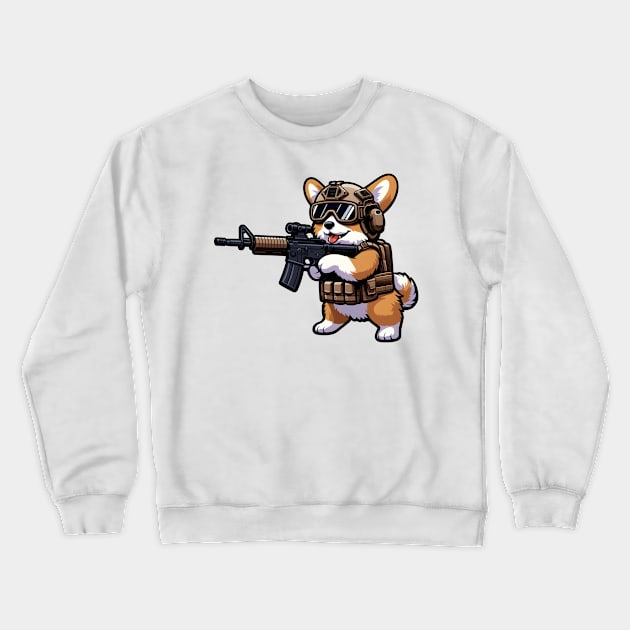 Tactical Corgi Crewneck Sweatshirt by Rawlifegraphic